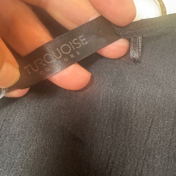 Turquoise Couture Wrap Dress Womens Size XL Black Crepe Goth Knee Length - Picture 2 of 9